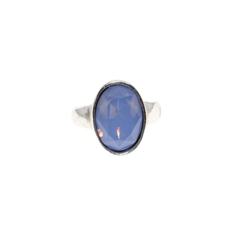 Ring - Silver Tone Band with Large Milky Blue Centre Stone - ML3150