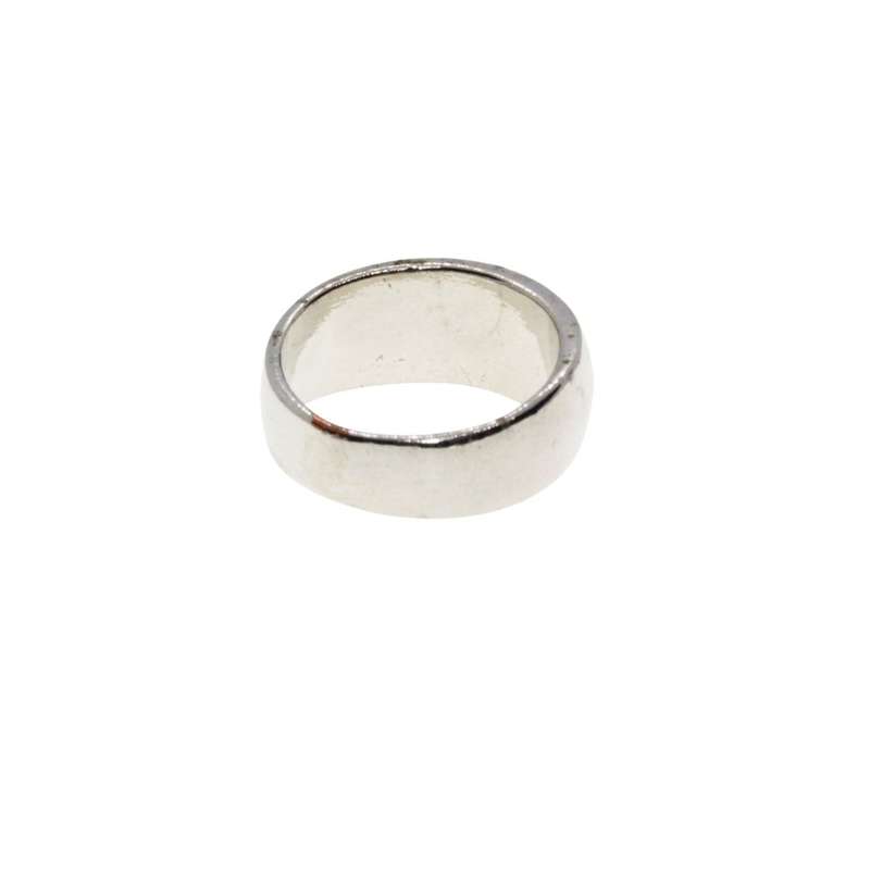 Ring - Silver Tone Wide Chunky Band with Small Solitaire Style Diamante in Centre - ML3151