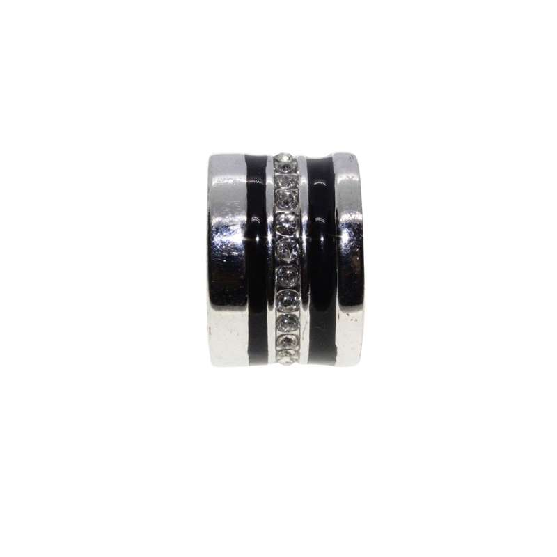 Ring - Silver Tone Chunky Wide Band with Black Enamel & Clear Diamantes - ML3152