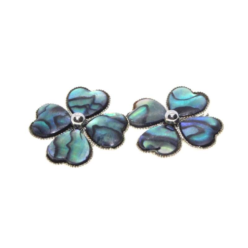 Earrings - Silver Tone Vintage Paua Shell Four Leaf Clover Clip On Earrings - ML3159