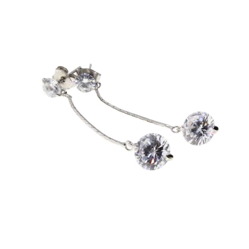 Earrings - Silver Tone Fashion Drop Earrings. Small Rhinestones with Large Rhinestones - ML3160