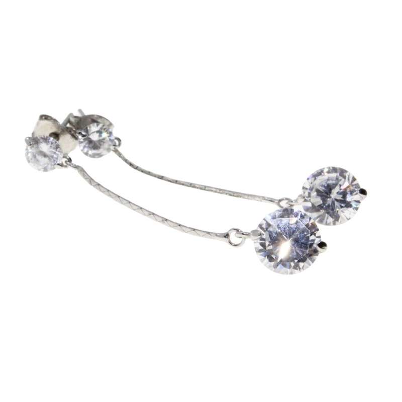 Earrings - Silver Tone Fashion Drop Earrings. Small Rhinestones with Large Rhinestones - ML3160