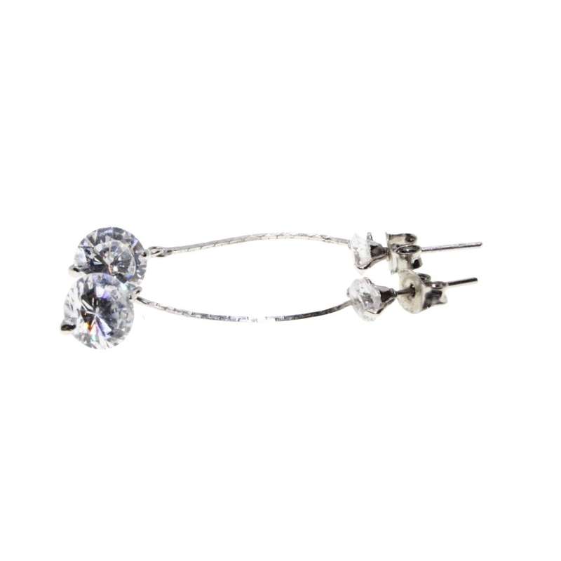 Earrings - Silver Tone Fashion Drop Earrings. Small Rhinestones with Large Rhinestones - ML3160