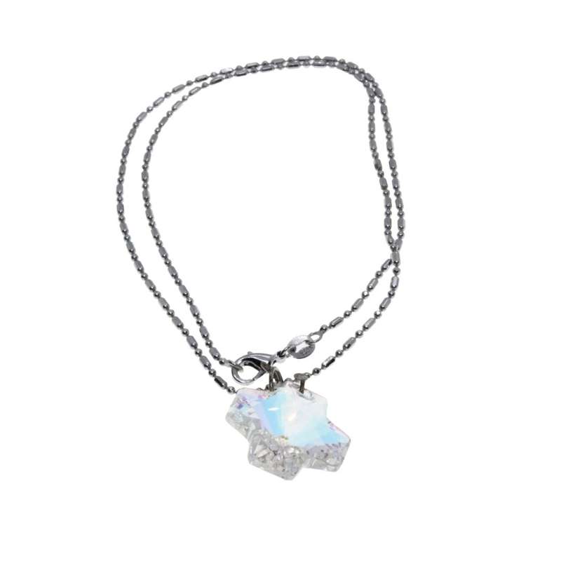 Necklace - 925 Silver Chain with Gorgeous Crystal Cross - ML3161