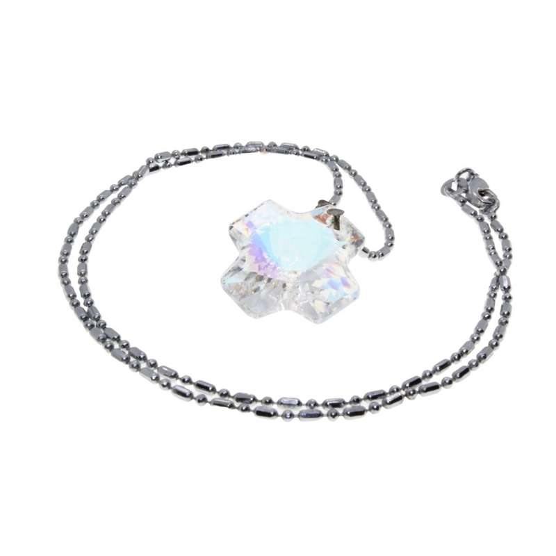 Necklace - 925 Silver Chain with Gorgeous Crystal Cross - ML3161