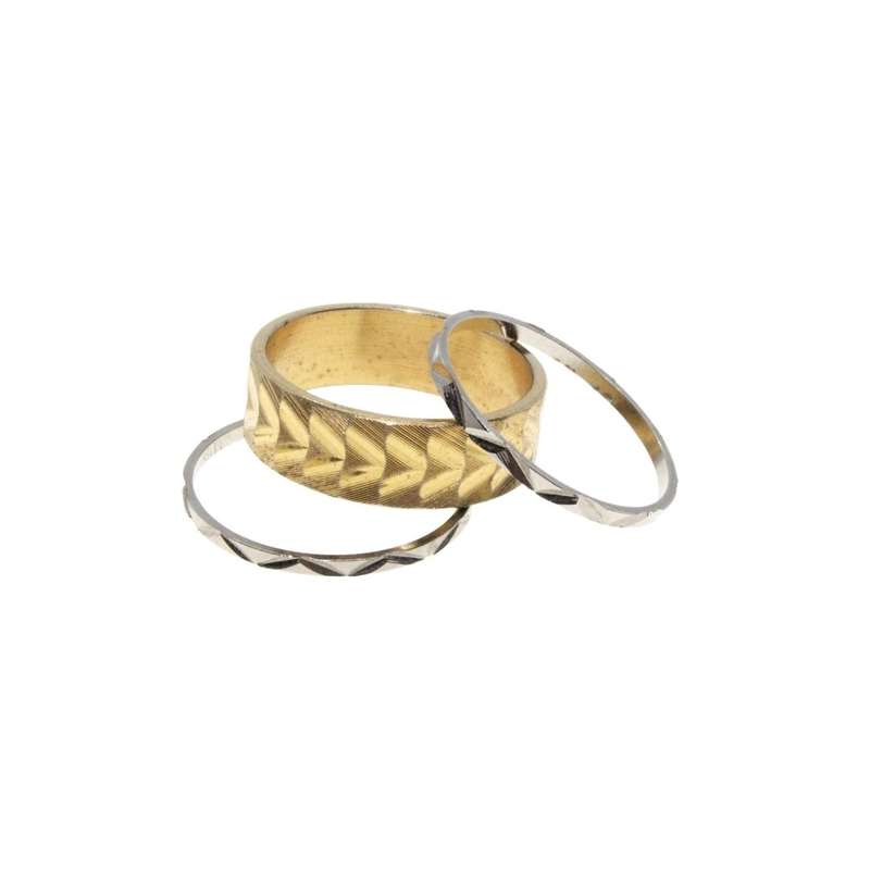 Ring - Gold Tone & Silver Tone Ring Set. 2x Dainty Textured Bands. 1 Wide Textured Band - ML3164