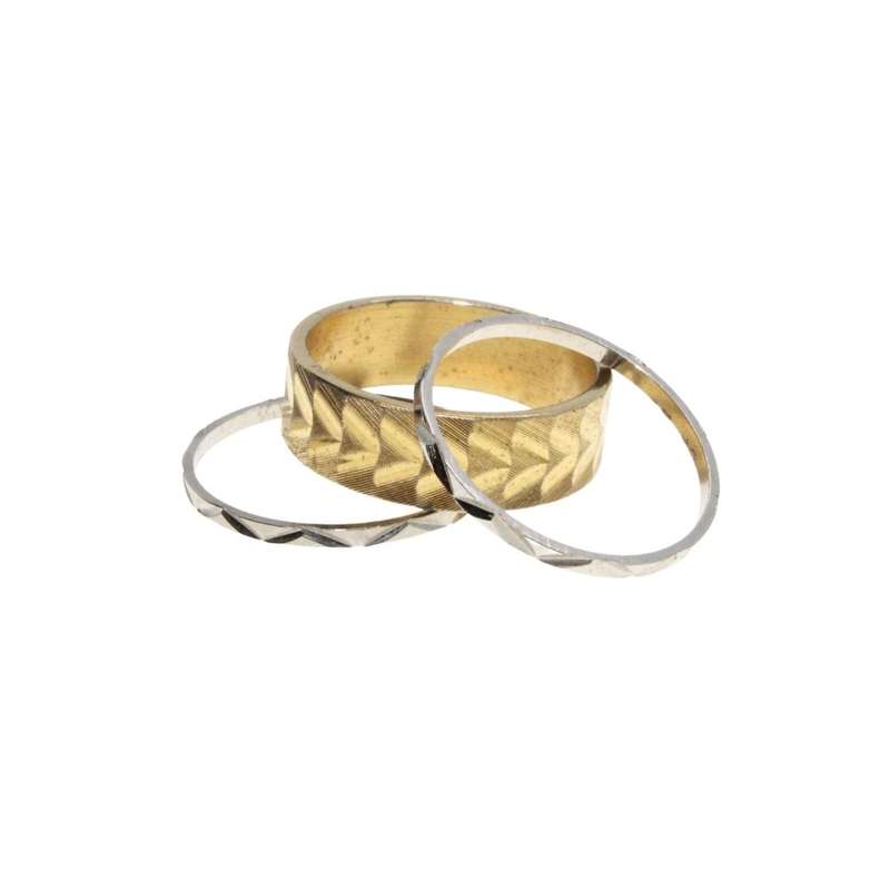Ring - Gold Tone & Silver Tone Ring Set. 2x Dainty Textured Bands. 1 Wide Textured Band - ML3164