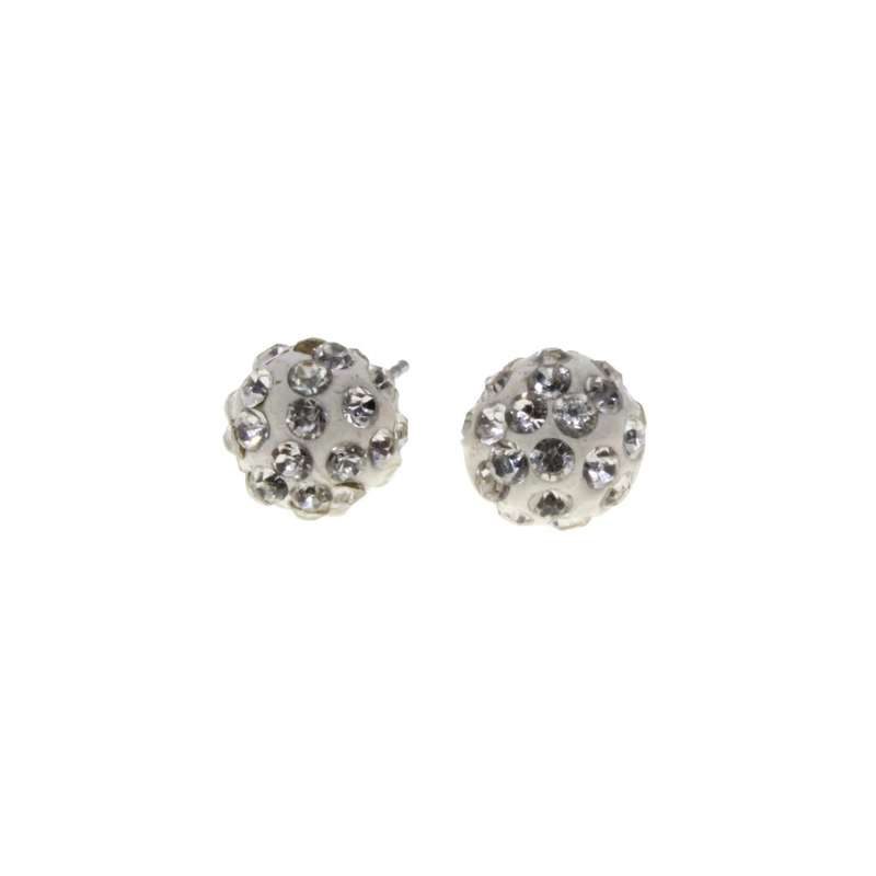 Earrings - Silver Tone Fashion White Crystal Ball Earrings with Diamantes - ML3168