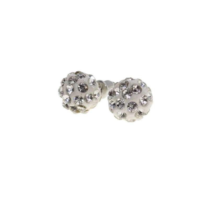 Earrings - Silver Tone Fashion White Crystal Ball Earrings with Diamantes - ML3168