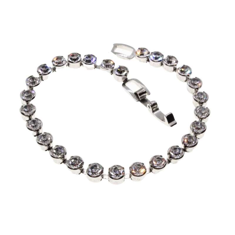 Bracelet - Silver Tone Vintage Bling Tennis Bracelet. Round Solitaire Type Diamantes - ML3170