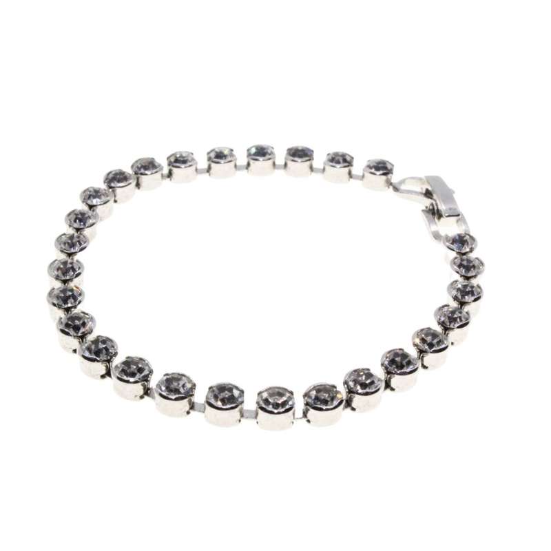 Bracelet - Silver Tone Vintage Bling Tennis Bracelet. Round Solitaire Type Diamantes - ML3170