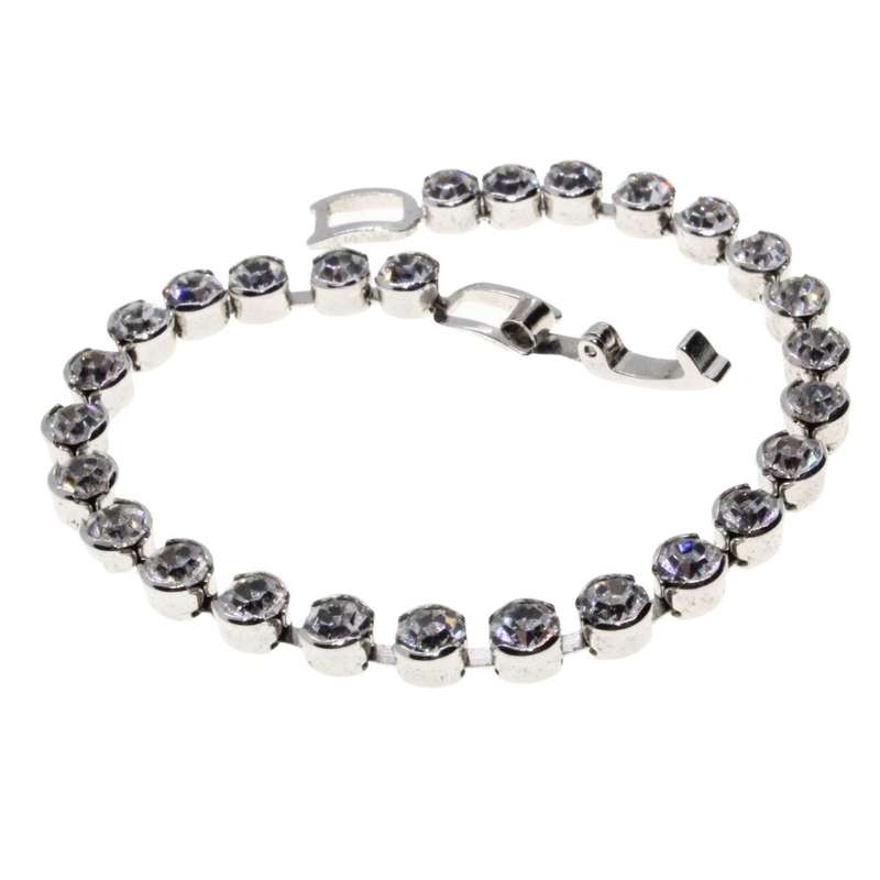 Bracelet - Silver Tone Vintage Bling Tennis Bracelet. Round Solitaire Type Diamantes - ML3170