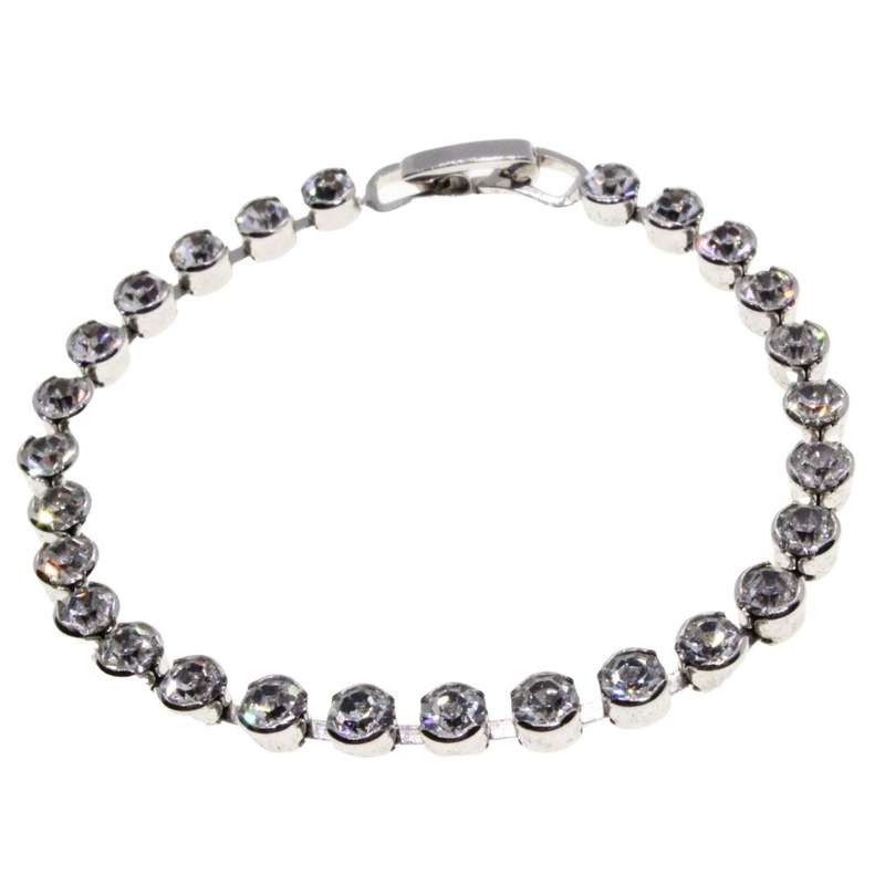 Bracelet - Silver Tone Vintage Bling Tennis Bracelet. Round Solitaire Type Diamantes - ML3170