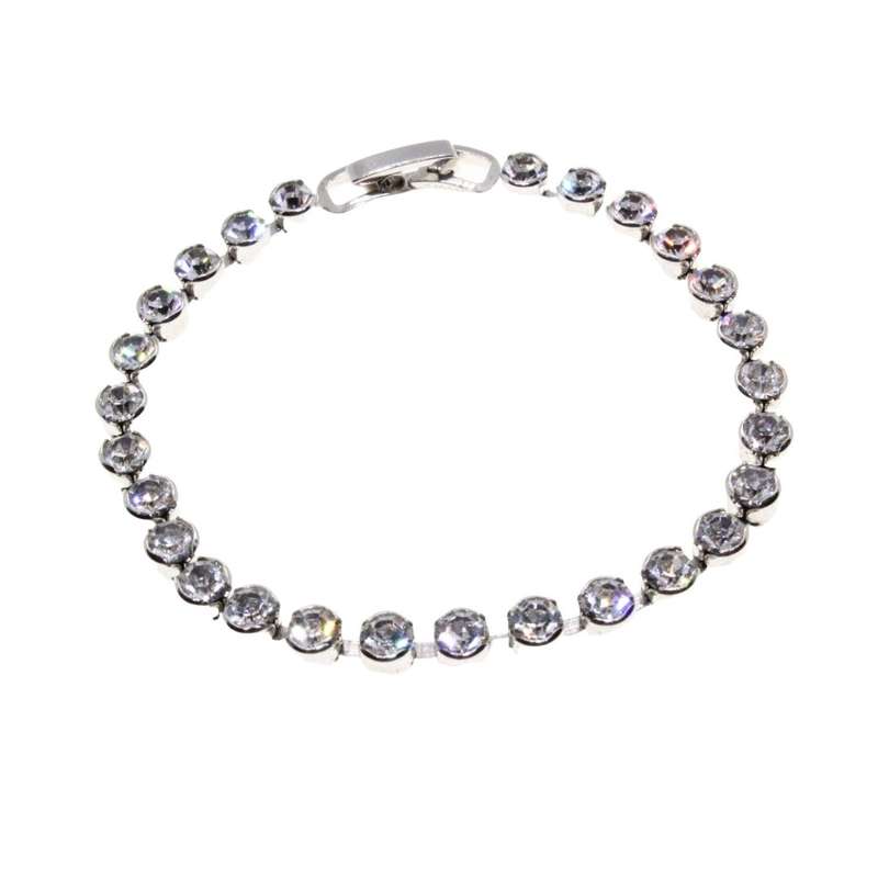 Bracelet - Silver Tone Vintage Bling Tennis Bracelet. Round Solitaire Type Diamantes - ML3170