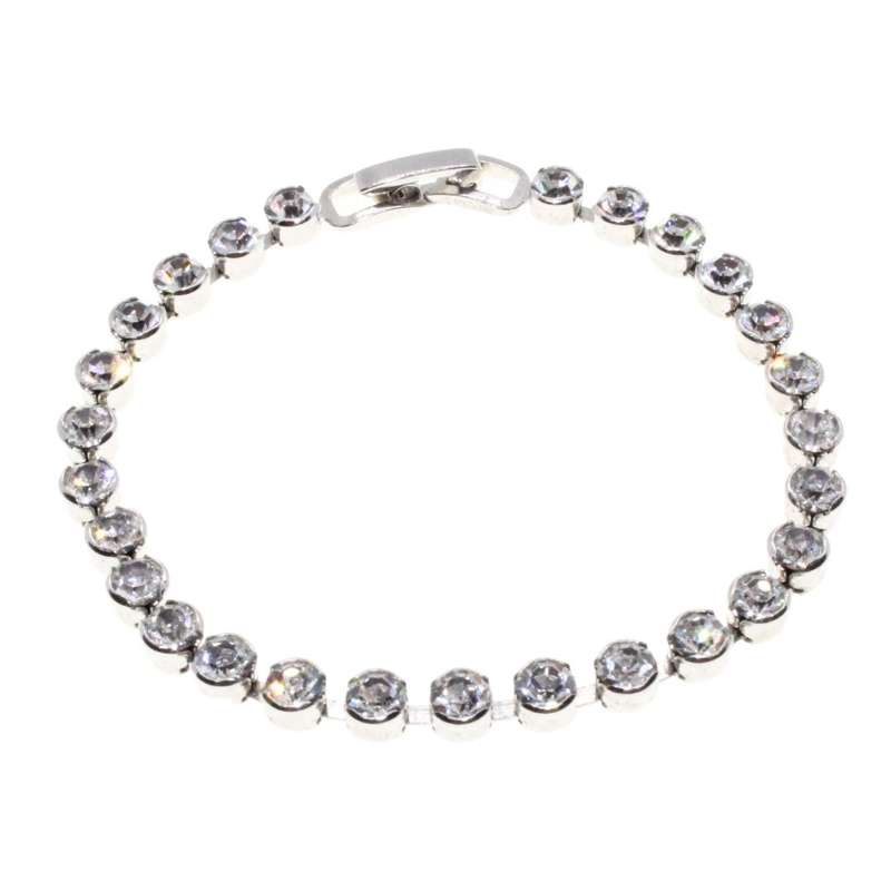 Bracelet - Silver Tone Vintage Bling Tennis Bracelet. Round Solitaire Type Diamantes - ML3170