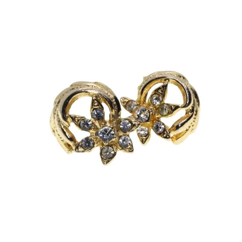 Earrings - Gold Tone Vintage Fashion Earrings. Flower Twirl with Diamantes - ML3172