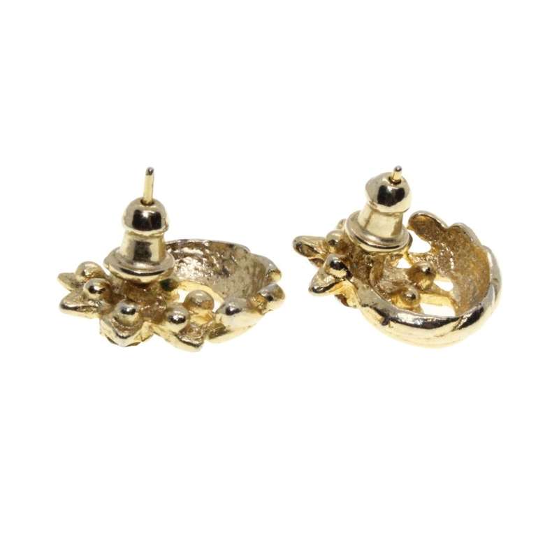 Earrings - Gold Tone Vintage Fashion Earrings. Flower Twirl with Diamantes - ML3172