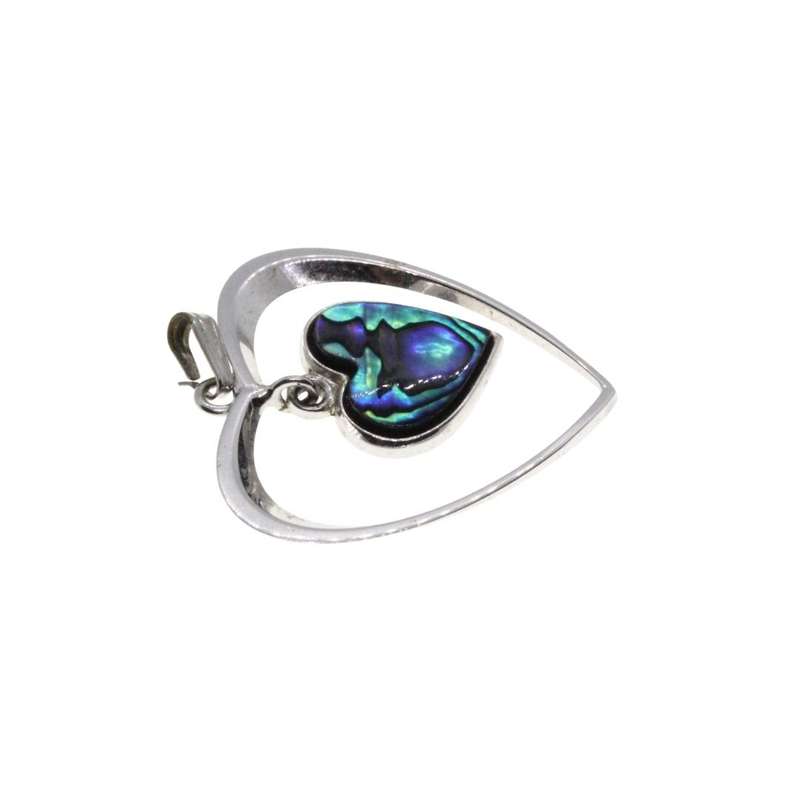 Pendant - Silver Tone Vintage Heart in Heart Pendant. Centre Heart filled with Paua Shell - ML3176