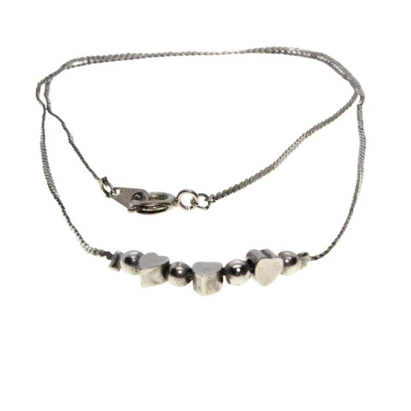 Necklace - Vintage Silver Tone Dainty 3 heart  4 small balls Necklace - ML3179