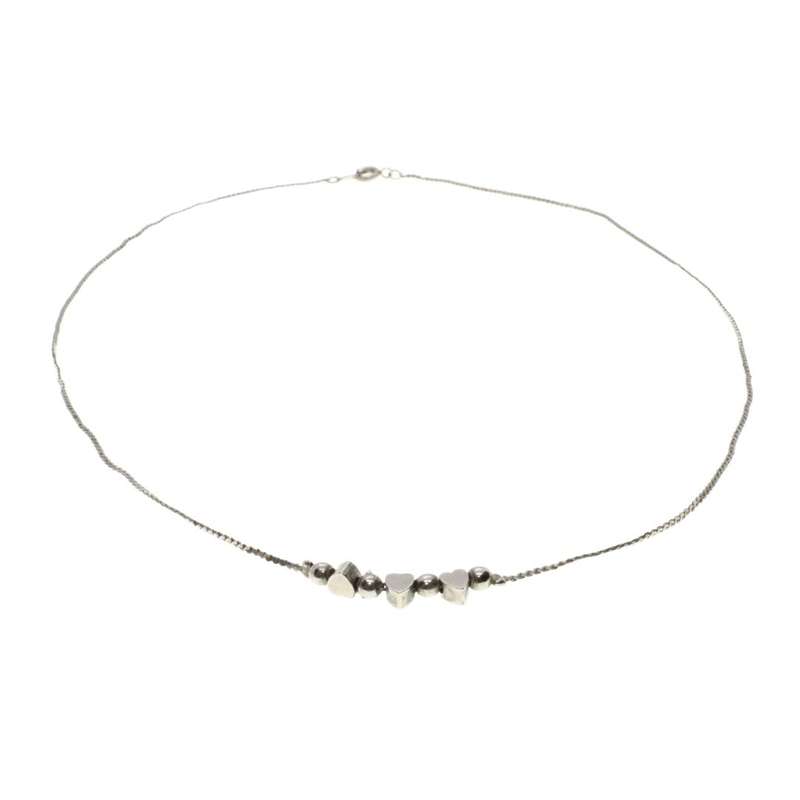 Necklace - Vintage Silver Tone Dainty 3 heart  4 small balls Necklace - ML3179