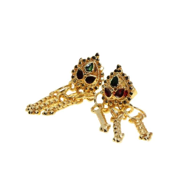 Earrings - Gold Toned South Indian tops. Ethnic Wedding Stud Earrings. Green & Red Enamel - ML3180