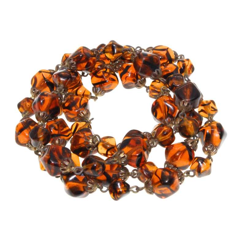 Necklace - Amber Colour Glass Bead Necklace. Assorted  Sizes - ML3185