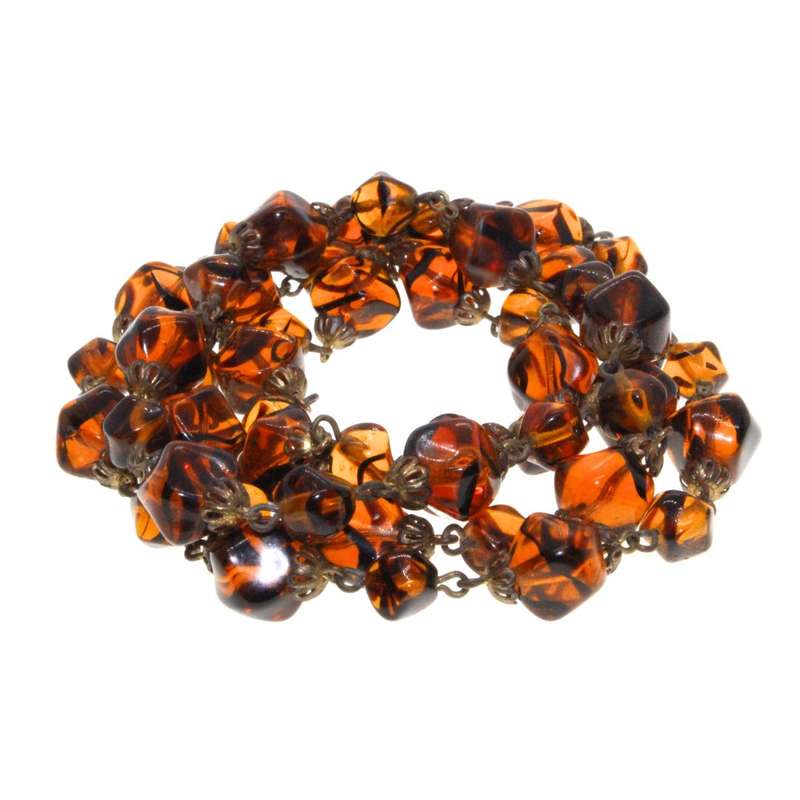 Necklace - Amber Colour Glass Bead Necklace. Assorted  Sizes - ML3185