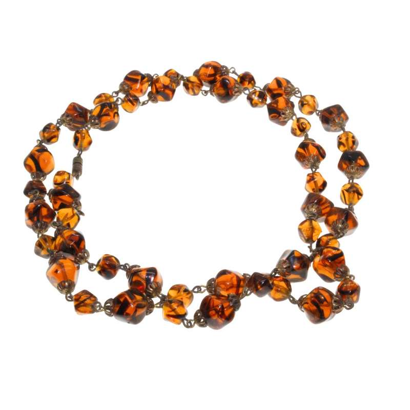 Necklace - Amber Colour Glass Bead Necklace. Assorted  Sizes - ML3185