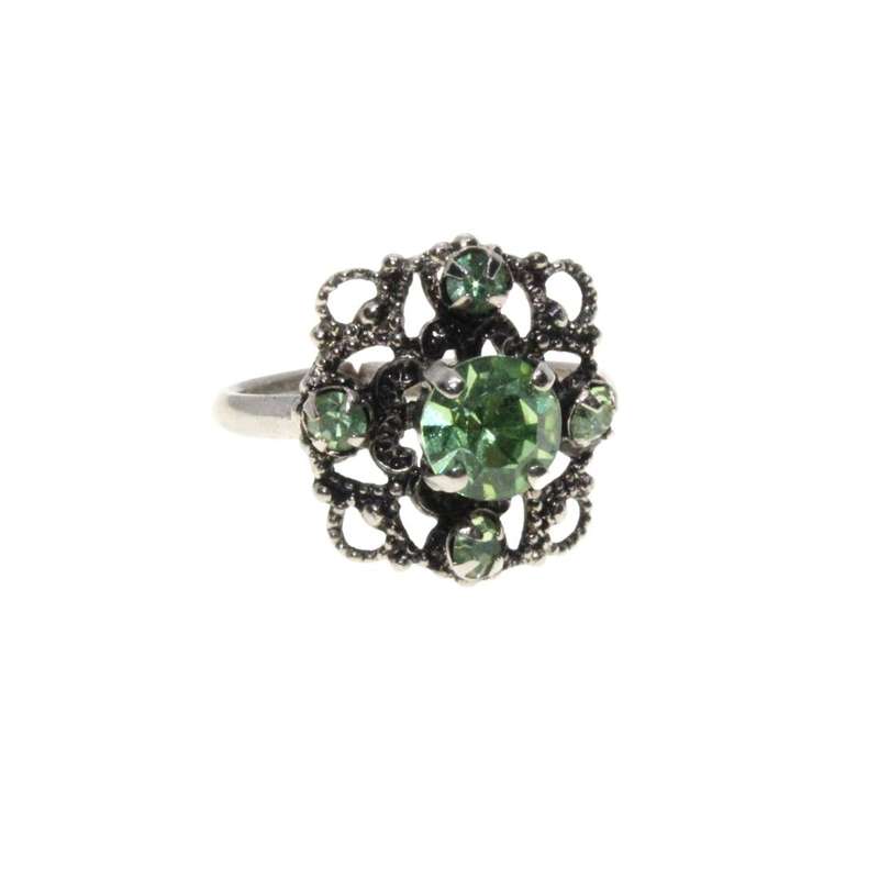 Bracelet Set - Vintage Necklace, Ring & Pendant Oval Design. Green Stones. Ring Marcasite - ML3186