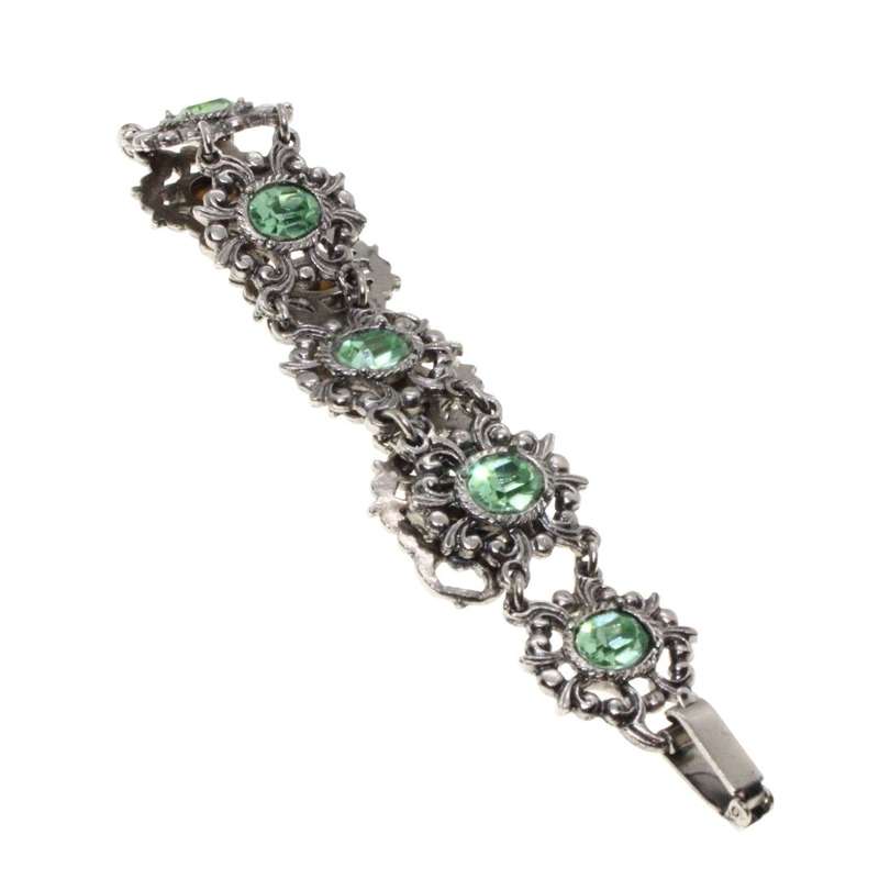 Bracelet Set - Vintage Necklace, Ring & Pendant Oval Design. Green Stones. Ring Marcasite - ML3186