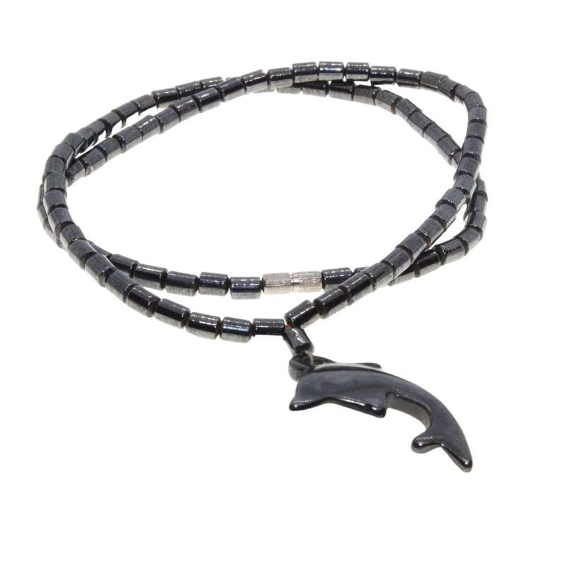 Necklace - Vintage Hematite Necklace with Dolphin.  Screw Clasp - ML3187