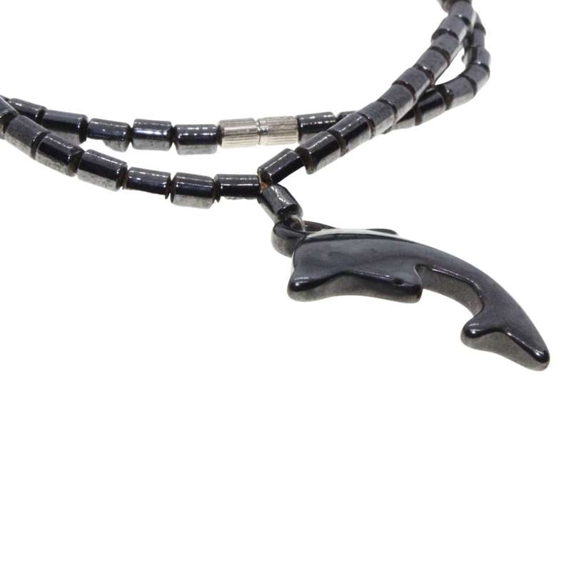 Necklace - Vintage Hematite Necklace with Dolphin.  Screw Clasp - ML3187