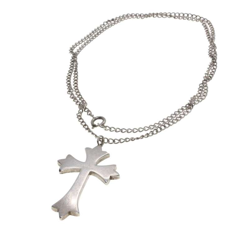 Necklace - Sterling Silver Engraved Design Cross Pendant on Chain - ML3188