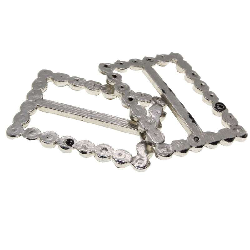 Buckle - Rectangle Silver Tone large Diamantes Ribbon Slider Buckles for Women x 2 - ML3190