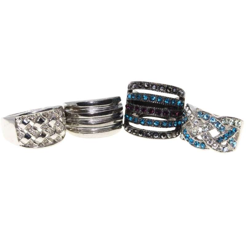 Ring - 4 x Silver Tone Sparkly Rings - All one size - ML3192