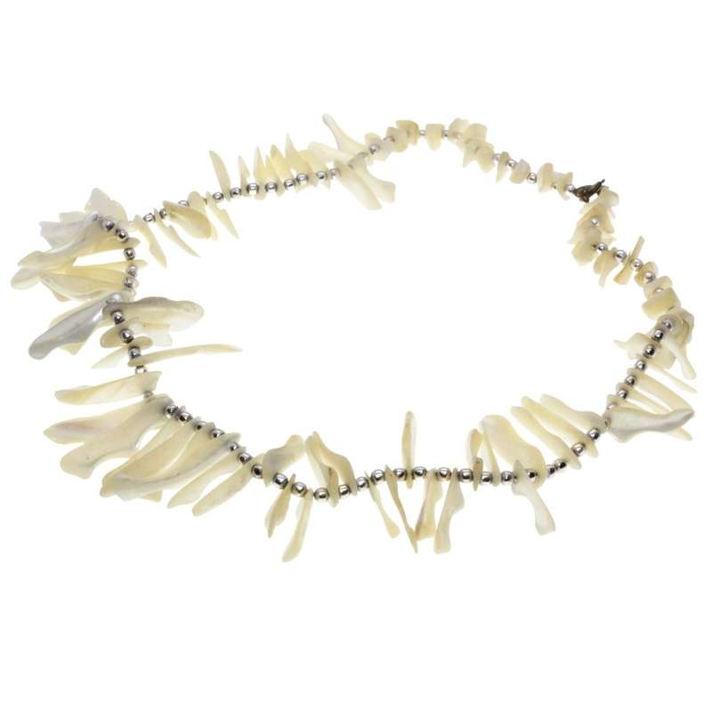 Necklace - Mother of Pearl Necklace. Silver Tone Spacer Balls. - ML3193