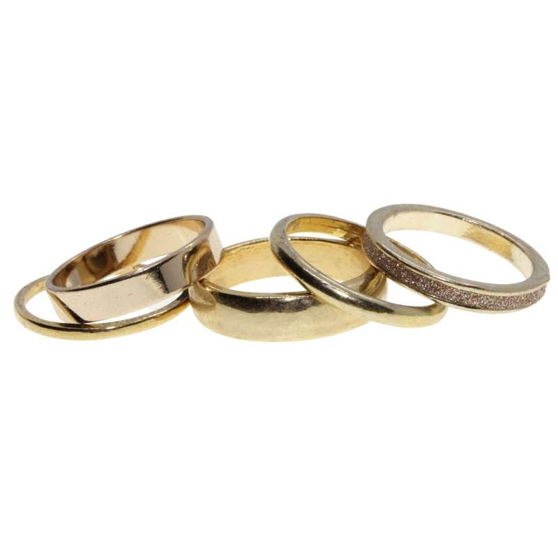Ring - 5 x Gold Tone Assorted bands. One surrounded by Gold Glitter - ML3194