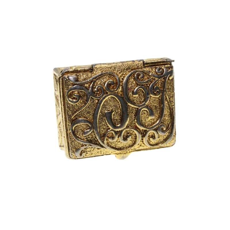 Misc - Vintage Gold Tone Pill Box with Intricate Design - ML3195
