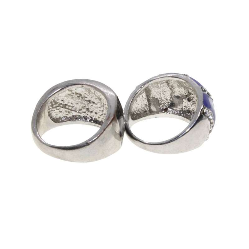 2 x Silver Tone Chunky Bands with Blue & Black Enamel. Small Diamantes - ML3199