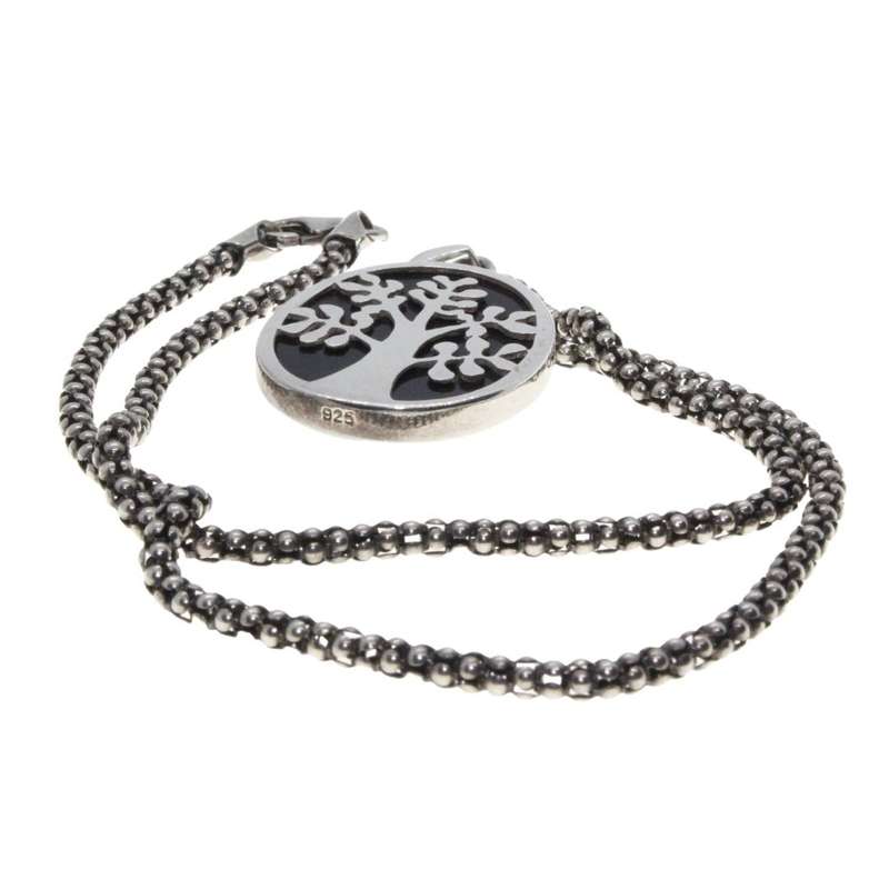 Necklace - 925 Silver Chain. 925 Cabochon Pendant. Black Centre Stone. - ML3203