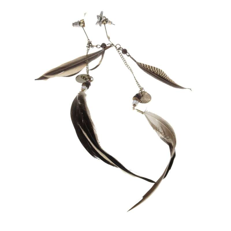 Earrings - Silver Tone Fashion Drop Earrings with Beautiful Feathers - ML3206