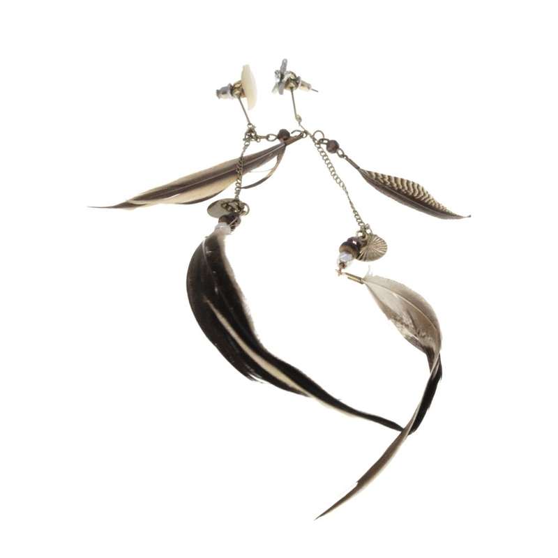 Earrings - Silver Tone Fashion Drop Earrings with Beautiful Feathers - ML3206