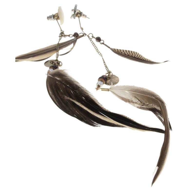 Earrings - Silver Tone Fashion Drop Earrings with Beautiful Feathers - ML3206