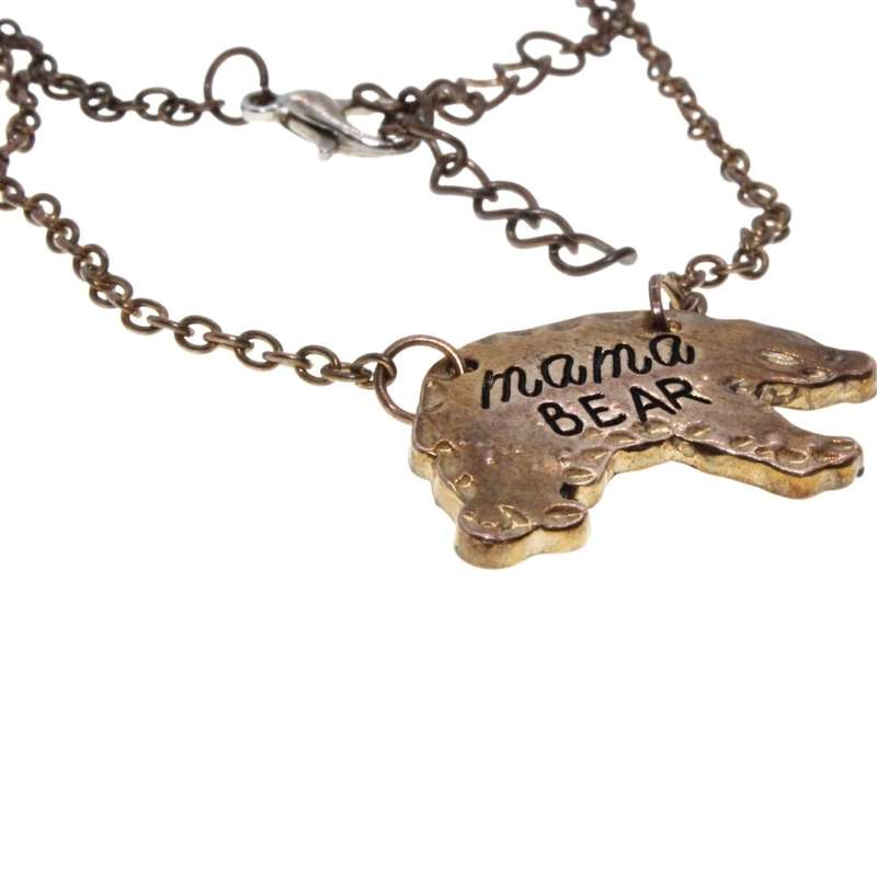 Necklace - Brass Tone Fashion Necklace. Dainty Chain with Bear Pendant. Mama Bear engraved - ML3207