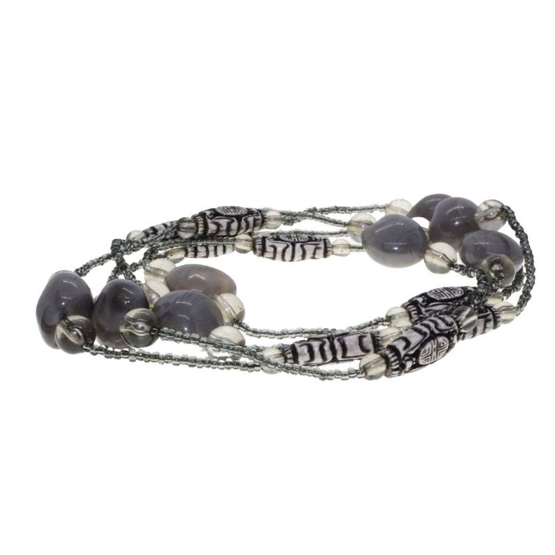 Necklace -  Vintage Beaded Strand Necklace (long) Colours of Grey. Some Beads etched - ML3214