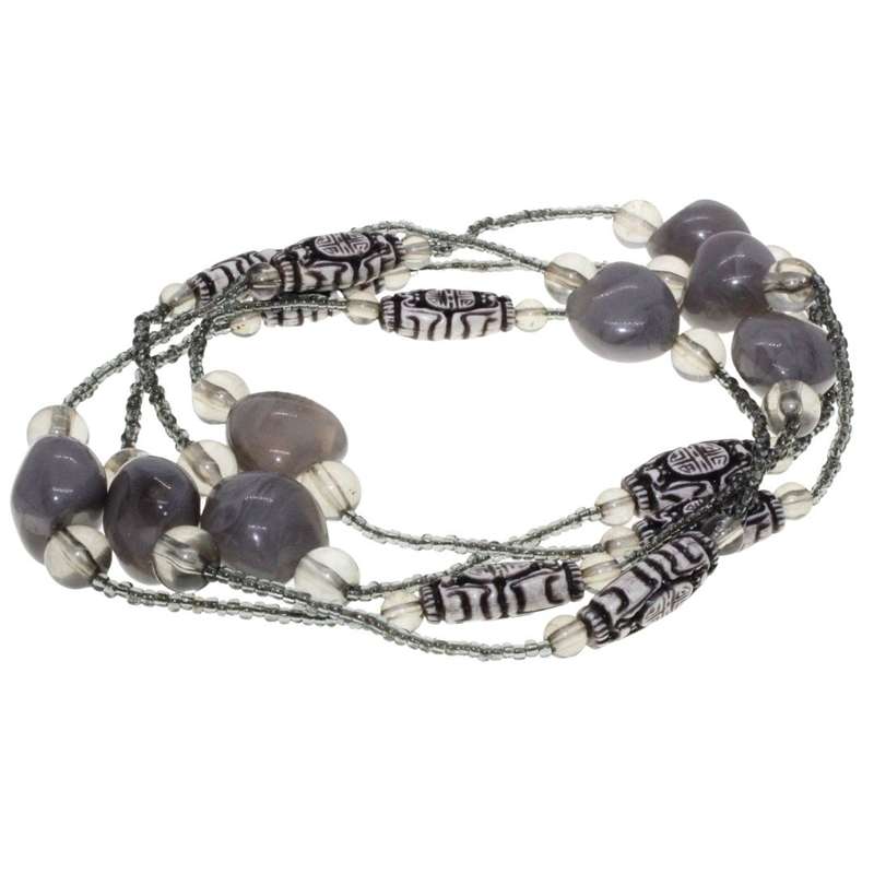 Necklace -  Vintage Beaded Strand Necklace (long) Colours of Grey. Some Beads etched - ML3214