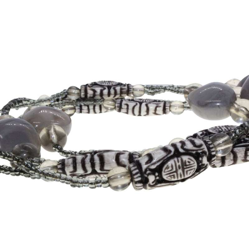Necklace -  Vintage Beaded Strand Necklace (long) Colours of Grey. Some Beads etched - ML3214