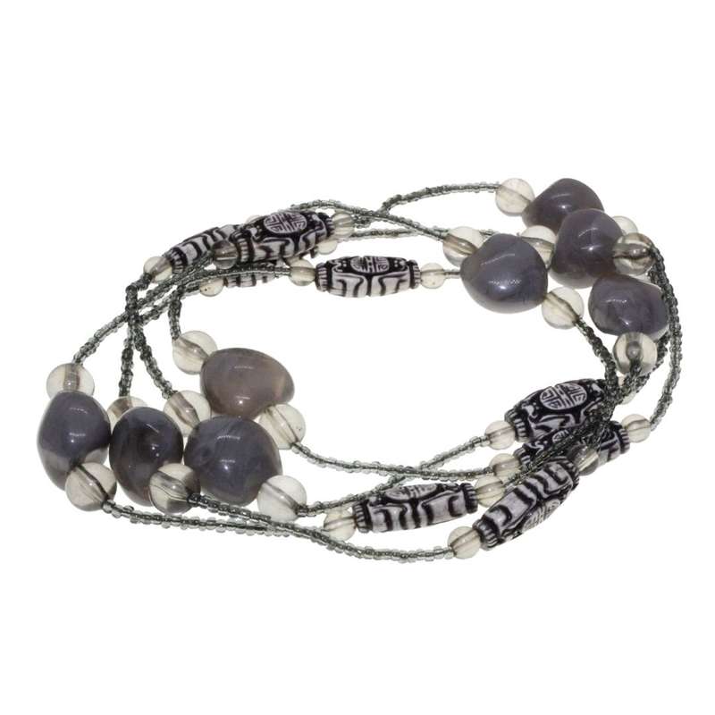 Necklace -  Vintage Beaded Strand Necklace (long) Colours of Grey. Some Beads etched - ML3214