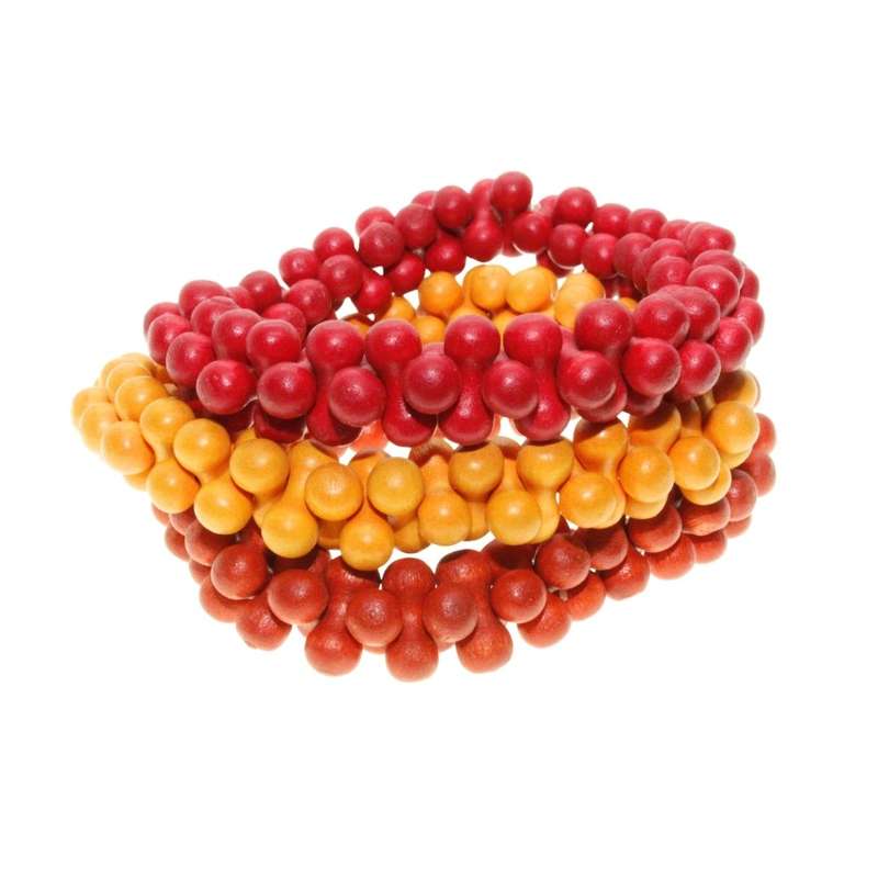 Bracelet - 3 x Multi-Coloured Wooden Beaded Bracelets. Autumn Colours - ML3225