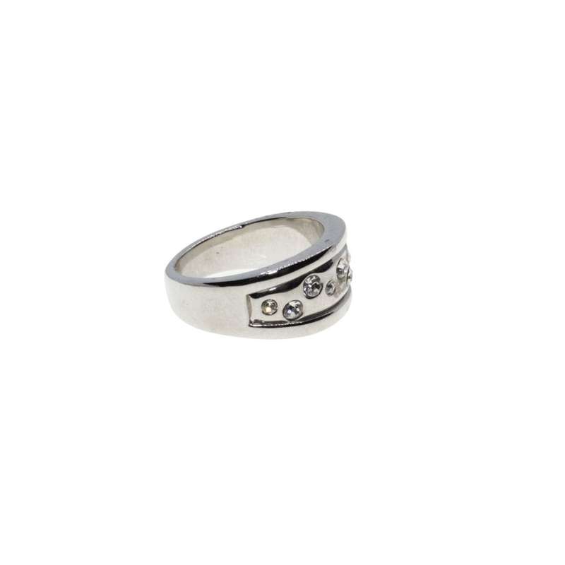 Ring - Silver Tone Chunky Wide Band. 10 x Diamante Designed Centre - ML3226